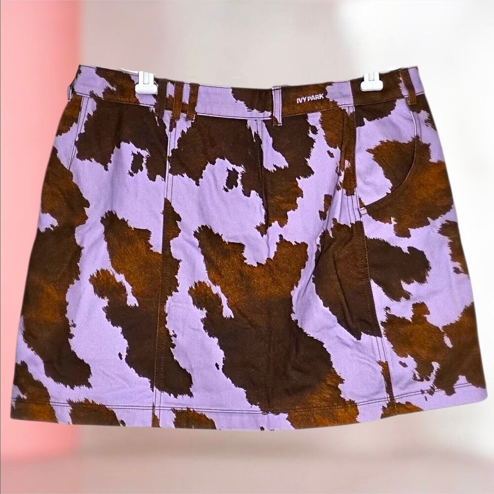 NWT Adidas Ivy Park Rodeo Purple Cow Print Denim Skirt XL